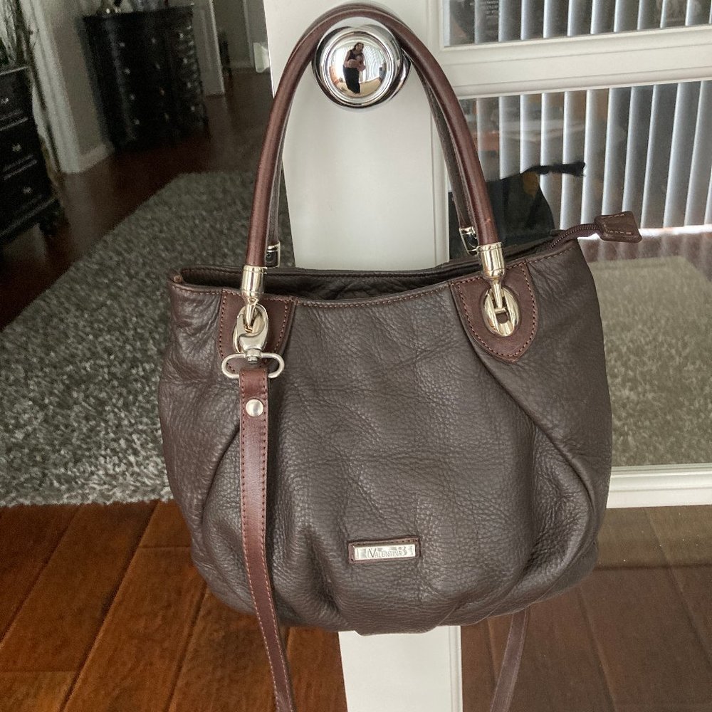 Valentina Chocolate Brown  Buttery Pebbled Leather  Satchel Shoulder Handbag